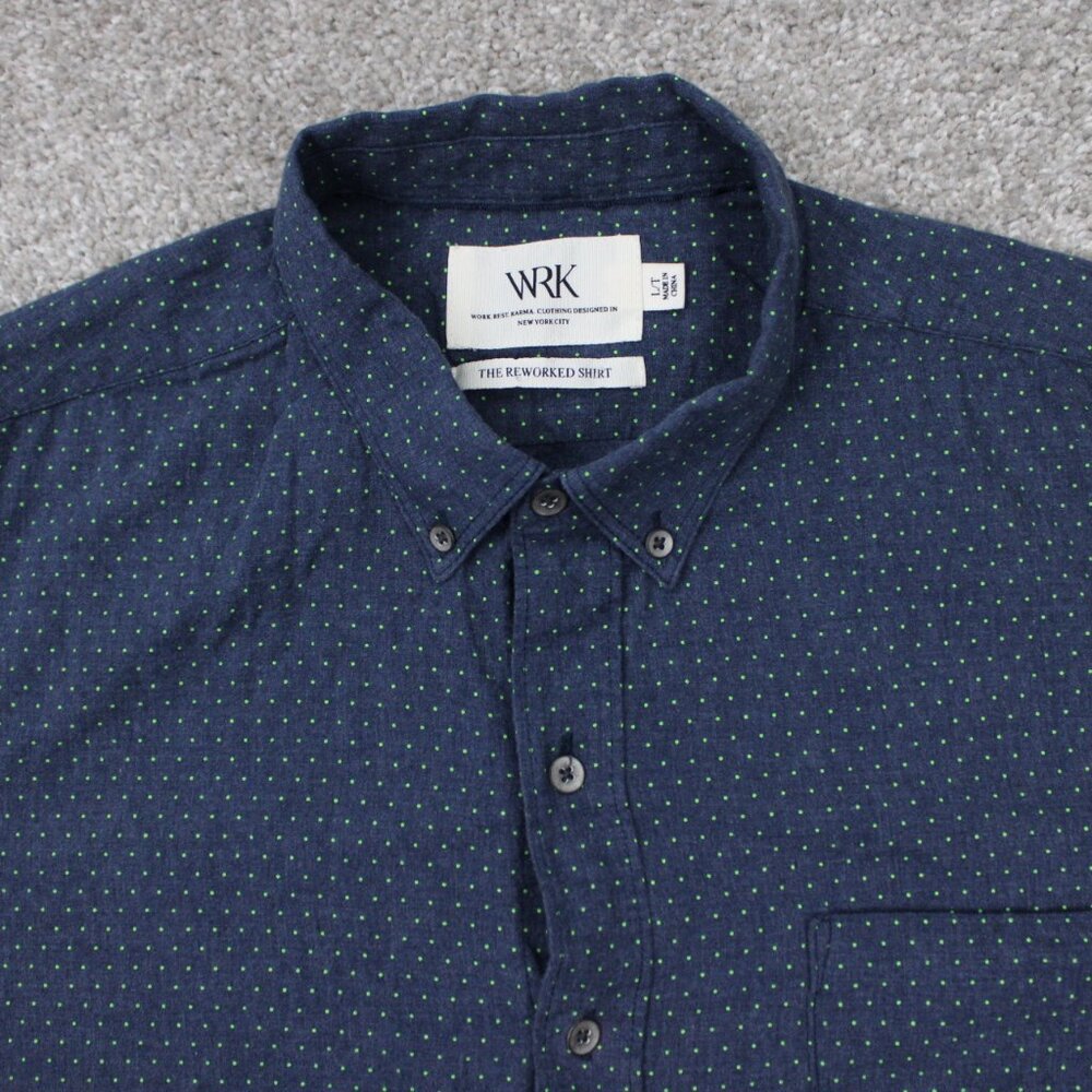 WRK Shirt‎ Mens Large-Tall LT Blue Geometric The Reworked Cotton Short Sleeve